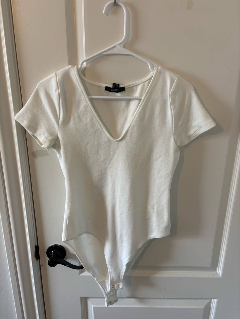 Forever 21 White Short-Sleeve V-Neck Bodysuit- NEVER WORN